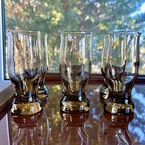 Vintage Tawny Smoke Glass Juice Tumblers Set of 6 Mid Century Heavy Base